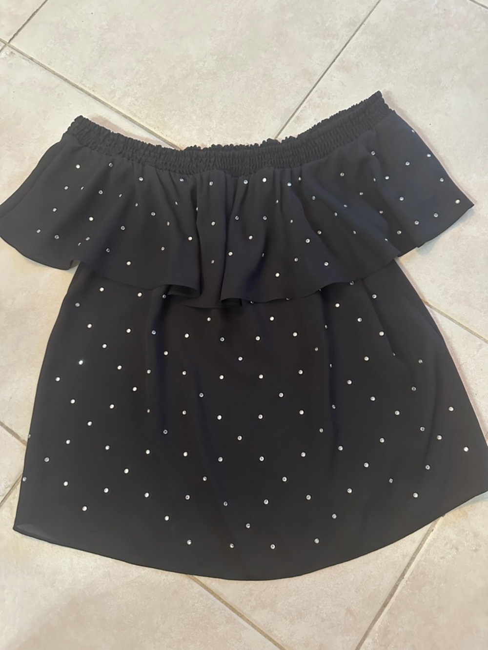Ladies INC Black Studded Off-Shoulder Ruffle Top-Small